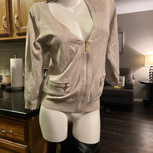 NWT Grace Elements Beige Zippered Cardigan - Picture 2 of 5